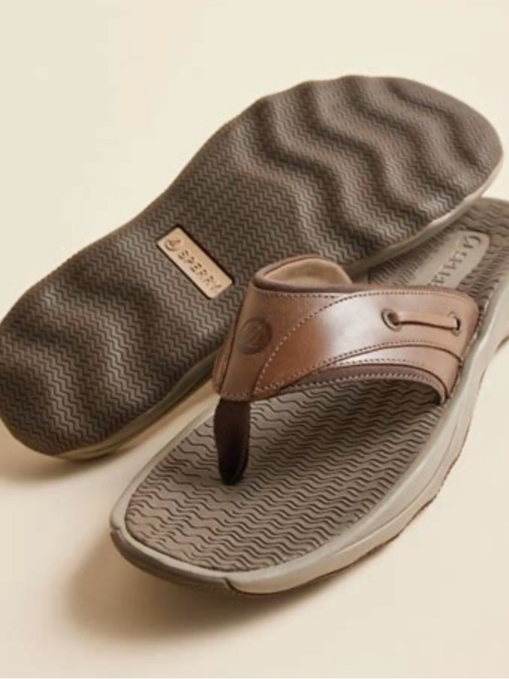 Sperry Brown Leather Men's Thong Sandals- Outer Banks